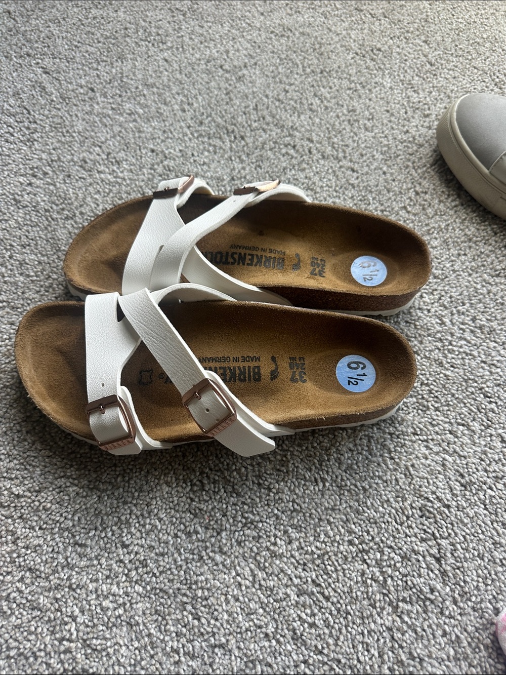 Birkenstock White Crossed Double-Buckle Leather Sandals